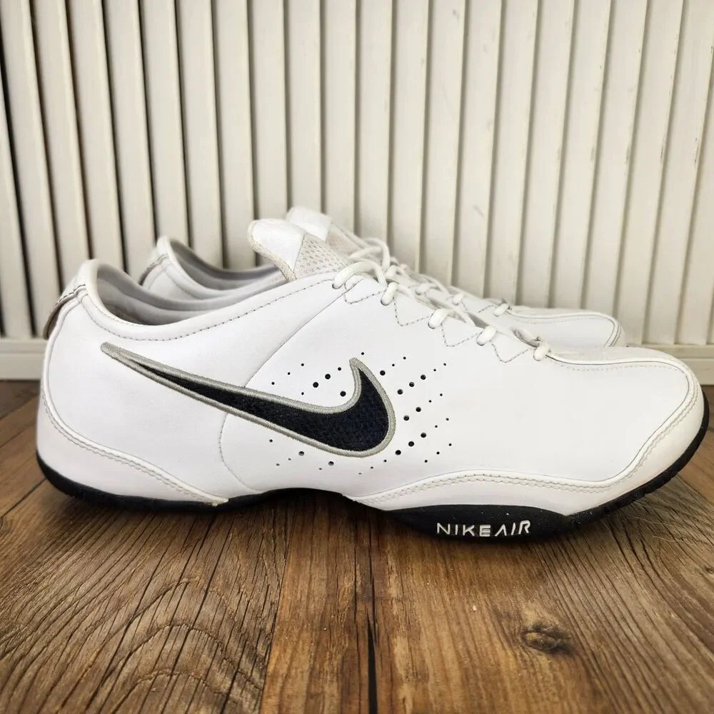 Nike Air Classic Shoes Mens Sz 9.5 White Black Sleek Leather Sneakers 354048-101
